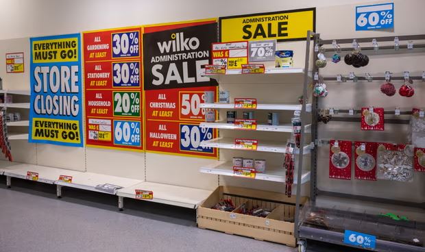 Bare shelves at Wilko in Administration following collapse Opportunities being offered to redundant staff by BestSwitch Utilities  www.bestswitch.co.uk/wilko